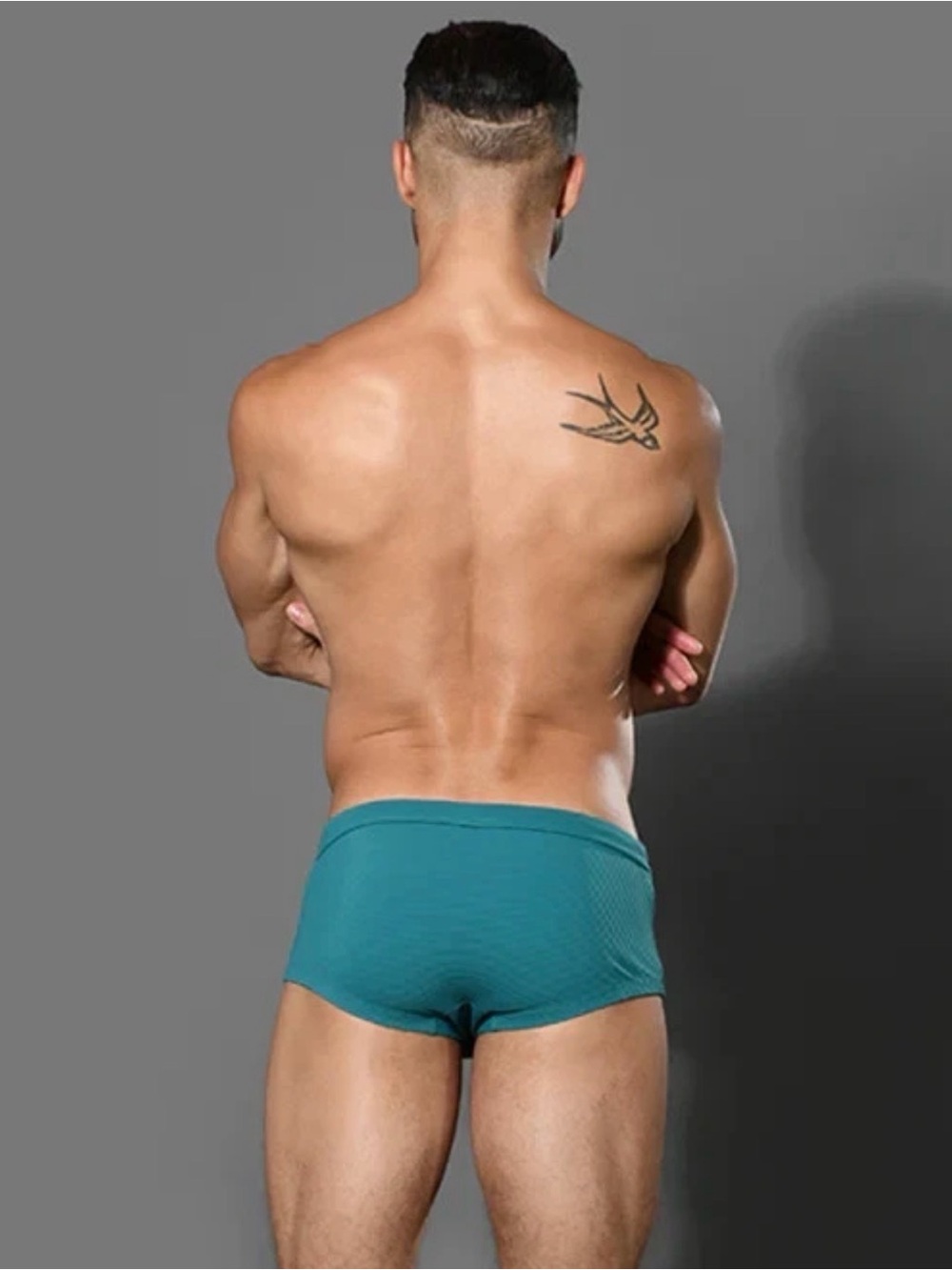 Andrew Christian Men's Power Rib Swim Trunk - Teal - Large - Picture 6 of 8